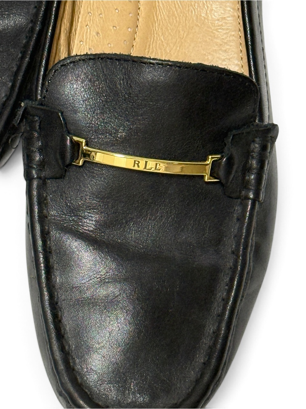 Briony Lauren Ralph Lauren Black Leather Loafers with Gold Bit - Picture 2 of 12
